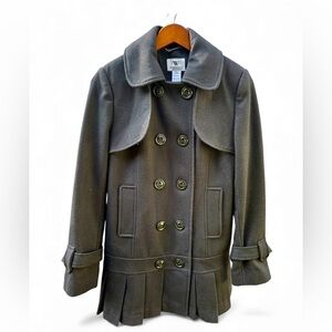 Worthington pleated skirt mid-length black winter wool button coat